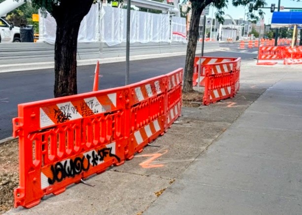 Colfax sidewalk construction barriers
